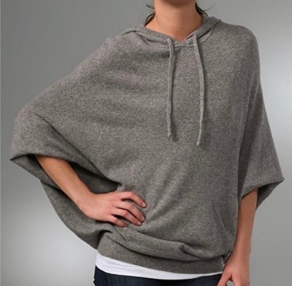 VINCE Cashmere Hooded Knit Poncho Sweater Gray Medium